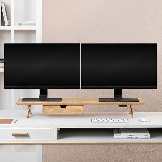 Anji Mountain Monitor Stand - Desktop Organizer & Laptop Riser, Ergonomic Monitor Riser, Space-Saving Monitor Stand for Desk, Durable Construction, Easy Assembly, Ideal for Home & Office,Natural