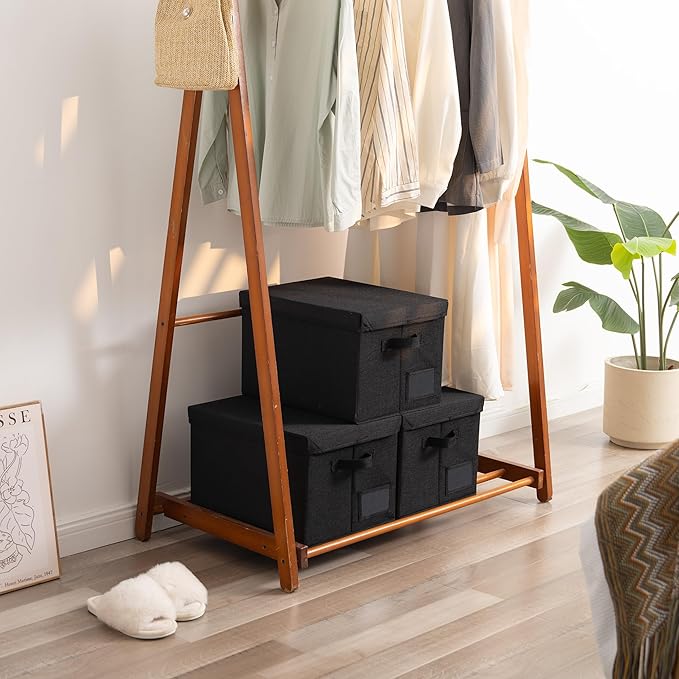 GRANNY SAYS Storage Bins with Lids, Storage Bins for Linen Closet Shelves, Decorative Storage Boxes, Clothes Storage and Organization for Organizing, 3-Pack, Large, Black