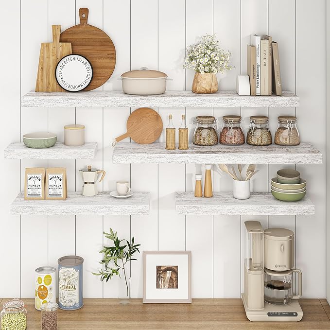 Fun Memories Deep Floating Shelves - 48" W x 9.3" D x 1.6" H Rustic Grey Wall Shelf - Wall Mounted Shelves for Storage - Wooden Shelves with Invisible Brackets for Living Room, Farmhouse - Set of 1