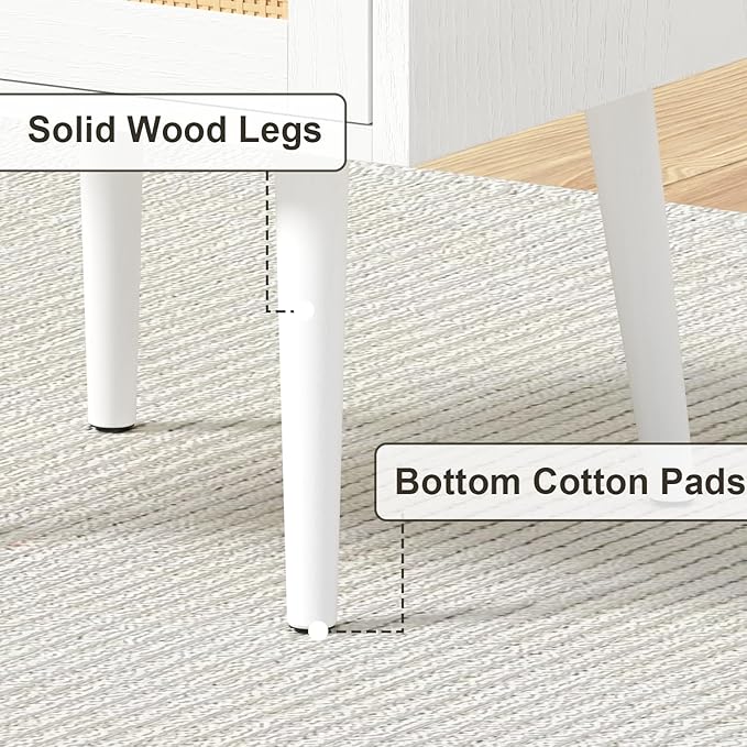 Night stand Set of 2, Bedside Tables with Charging Station, Rattan End Tables, Boho Bed Side Tables, Wood Nightstands set of 2 for Kids' Room Farmhouse Bedroom Living Room Dorm Sofa Couch (black)