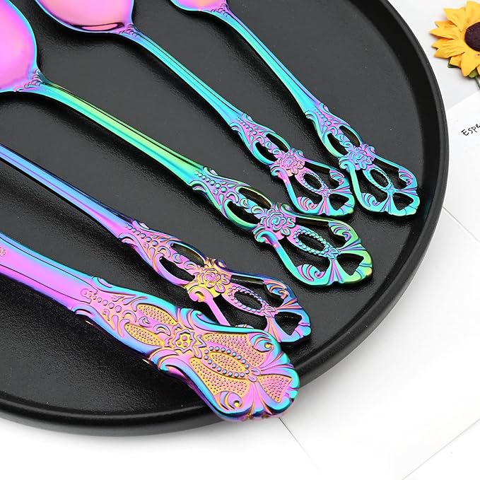 Elegant Rainbow Silverware Set with Steak Knives 30 Piece Flatware Sets for 6 Utensils, 18/10 Stainless Steel Colorful Cutlery Set Include Knifes Forks Spoons, Mirror Polished Dishwasher Safe