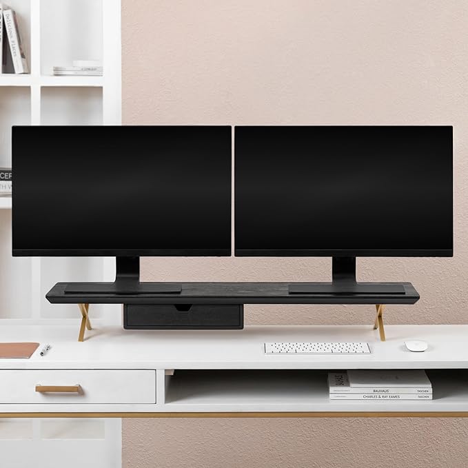 Anji Mountain Monitor Stand - Desktop Organizer & Laptop Riser, Ergonomic Monitor Riser, Space-Saving Monitor Stand for Desk, Durable Construction, Easy Assembly, Ideal for Home & Office,Black