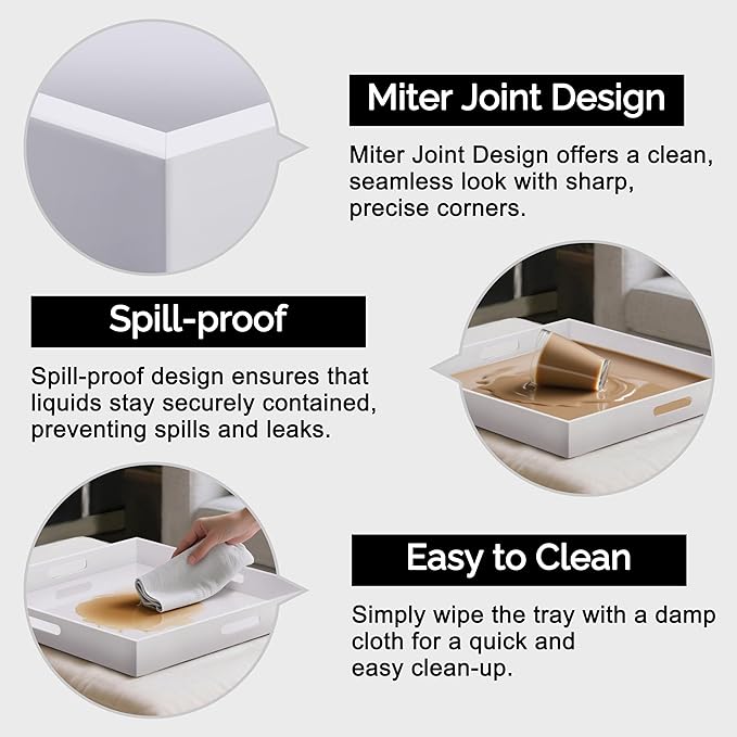 Glossy White Acrylic Serving Tray with Handles-Butler Trays for Coffee Table, Snacks,Breakfast in Bed, Kitchen Countertop,Vanity,Makeup Organizer,Ottoman (White, 20x20 Inch)