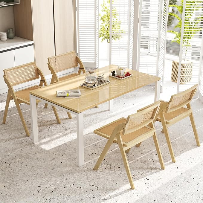 Giantex Folding Dining Chairs Set of 2, Wooden Folding Chair with Rattan Backrest & Seat, Sturdy Rubber Wood Frame, Armless Accent Chairs for Living Room, Kitchen, Wedding Party, No Assembly, Natural