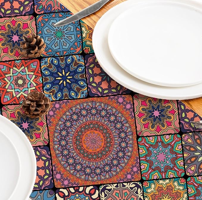 Boho Bohemian Table Runner 90 Inches Long, Vintage Seasonal Table Runners for Party Kitchen Dining Coffee Table Bedroom Indoor Outdoor, Machine Washable and Handmade (Bohemian A, 13” x 90”)