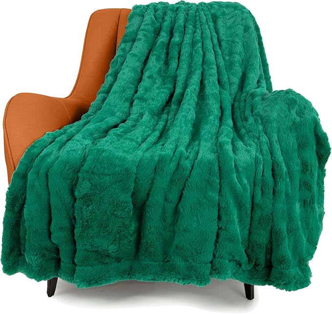 TOONOW Faux Fur Luxury Throw Blanket,Double Side Soft Fluffy Shaggy Fuzzy Blanket for Couch Sofa Bed (Emerald, Throw)