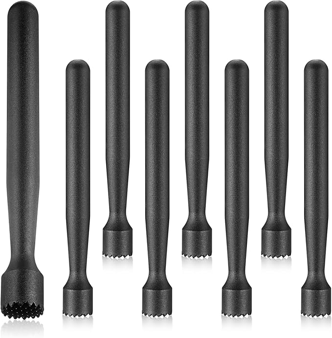Baderke Muddler for Cocktails Plastic Bar Muddler Bulk 8 Inch Bar Accessories Tools Set for Home Ice Crusher Bartender Accessories Mojito Fruit Drink(Classic,Black,8 Pcs)