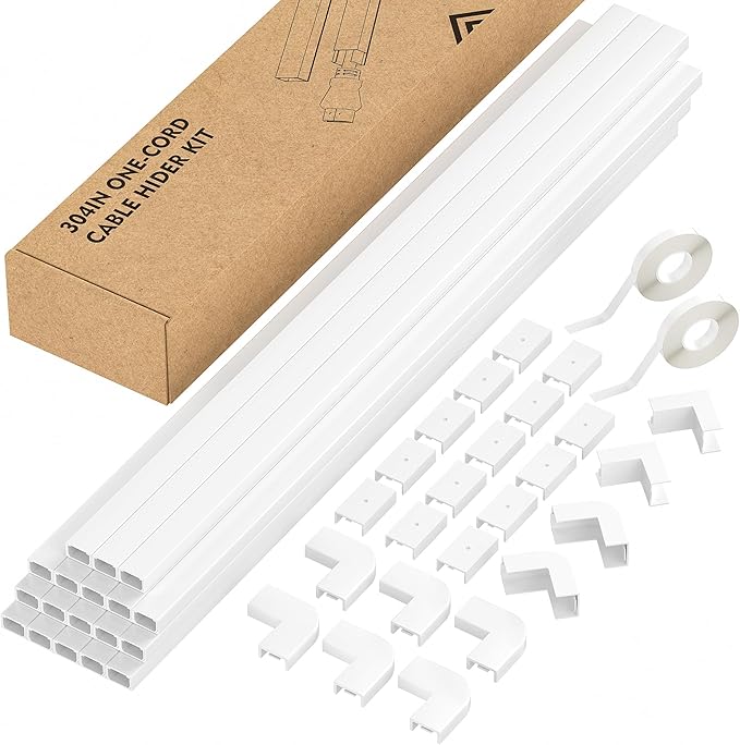 Yecaye PVC Wire Covers for Cords on Wall, One-Cord Cable Concealer Kit, Paintable Cable Raceway Management, 304in Cord Hider, Max for 2 Small Cords for Home Office, W0.59in H0.4in