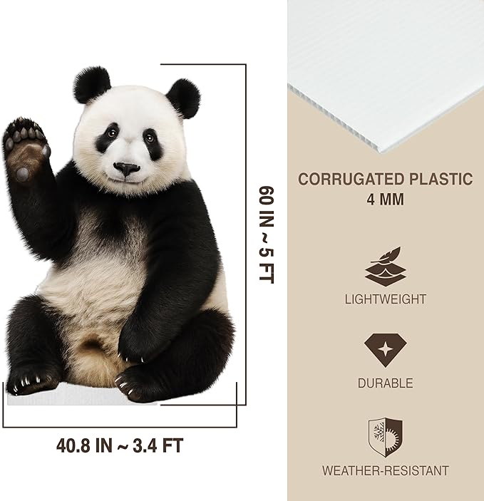 Panda - Waving Life Size Standee - 5FT Freestanding Coroplast Cutouts | Safari Animal Standup Photo Booths, Jungle Party, Birthday & Halloween Decorations