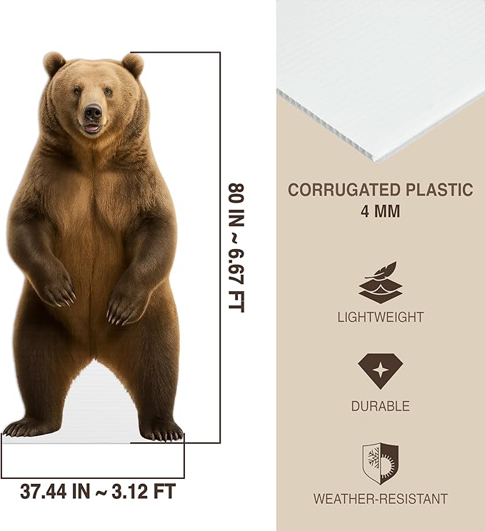 Bear - Standing Life Size Freestanding Coroplast Cutouts Standee - 4FT | Safari Animal Standup Photo Booths, Jungle Party, Birthday & Halloween Decorations