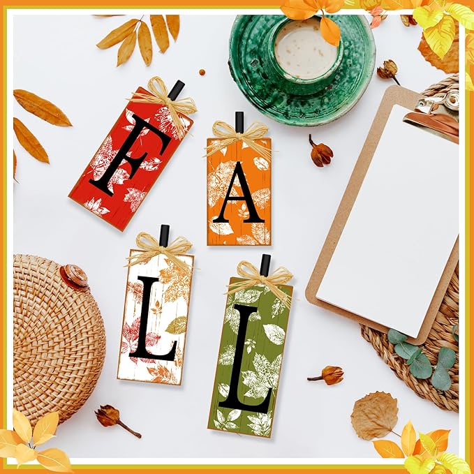 4 Pcs Fall Decorations for Home, Thanksgiving Fall Sign Wooden Tiered Tray Decor Vintage Farmhouse Table Decor Autumn Maple Leaf Harvest Tabletop Centerpieces for Home Kitchen Indoor Mantel