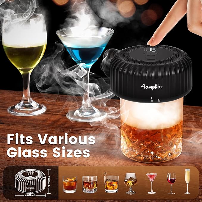 Electric Whiskey Smoker Kit with Built-in Lighter, Rechargeable & No Butane Needed, Includes 6 Wood Chips for Old Fashioned Cocktails, Bourbon Whiskey Gifts for Men/Dad/Husband,Black