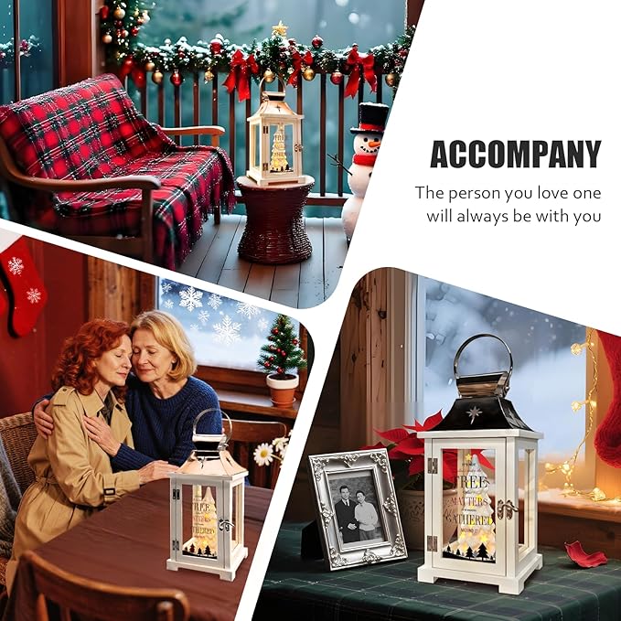 Christmas Candle Lanterns Decorative Indoor- Hanging Candle Lantern with Ceramic Christmas Tree that Light up for Modern Farmhouse Decor, Christmas Lantern for Xmas Table Centerpieces, Home Décor