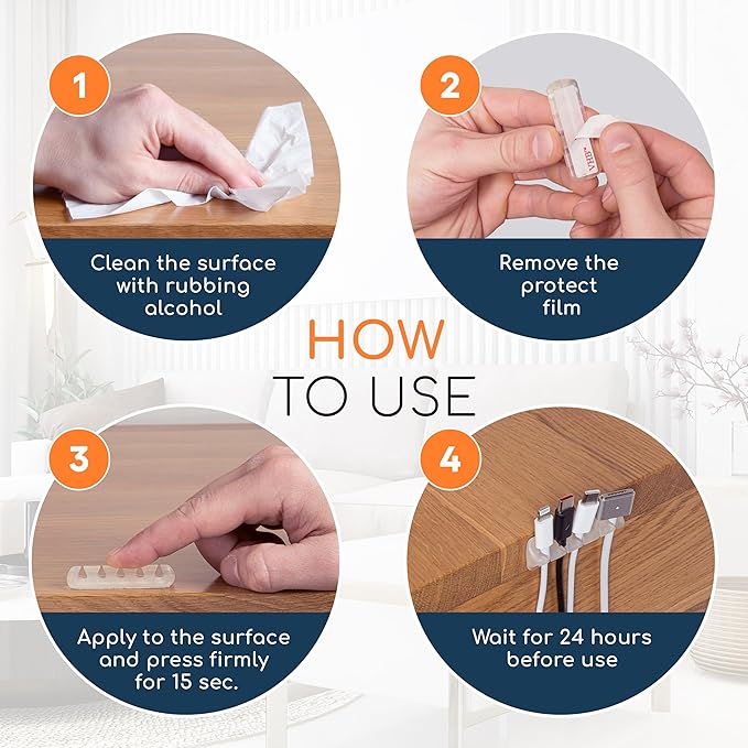 GLUIT Adhesive Desktop Cable Organizer Versatile Cord Holders Wire Clips and Cable Holder Cord Organizer for Desk Table Accessories Office Spaces New Transparent 5 Pack