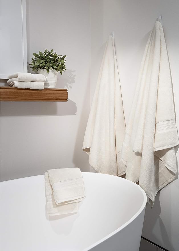 100% Organic Cotton Bath Towel Set | Bathroom Luxury Towel Set of 6 | GOTS Certified | Hotel Premium Towels | 700 GSM | 2 Bath Towels 30 x 56 | 2 Hand Towels 16 x 30 | 2 Wash Cloths 13 x 13 | Ivory