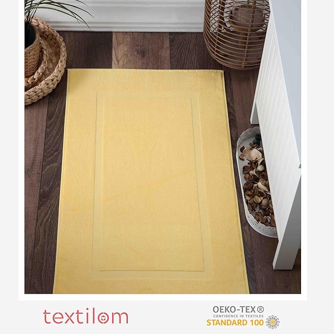 TEXTILOM Luxury 2 Pack Banded Cotton Bath Mats for Bathroom Floor [ Hotel, Spa, Tub, Shower Bath Mat Floor Towel Set ], Machine Washable & Soft & Absorbent & Quick Dry (20''x34'')- Yellow