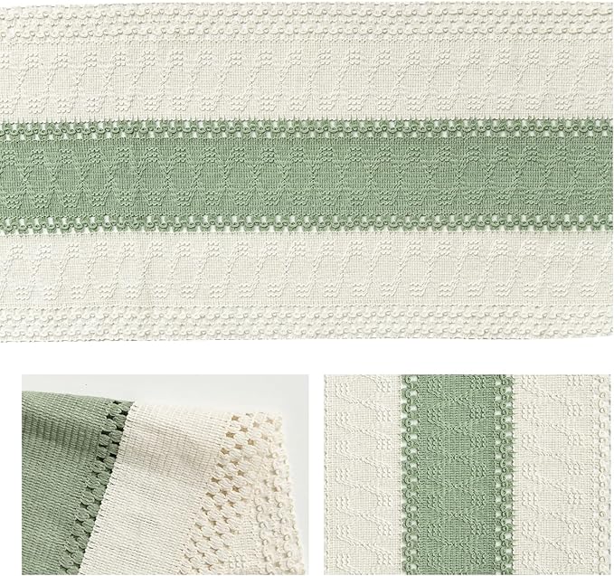 Artoid Mode Light Green Farmhouse Rustic Table Runner, Seasonal Holiday Hollow Kitchen Dining Table Decoration for Home Party Decor 12x60 Inch