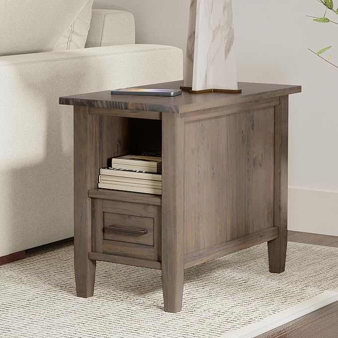 SIMPLIHOME Ela Solid Wood 14 inch Wide Rectangle Transitional Narrow End Table in Smoky Brown for The Living Room and Bedroom