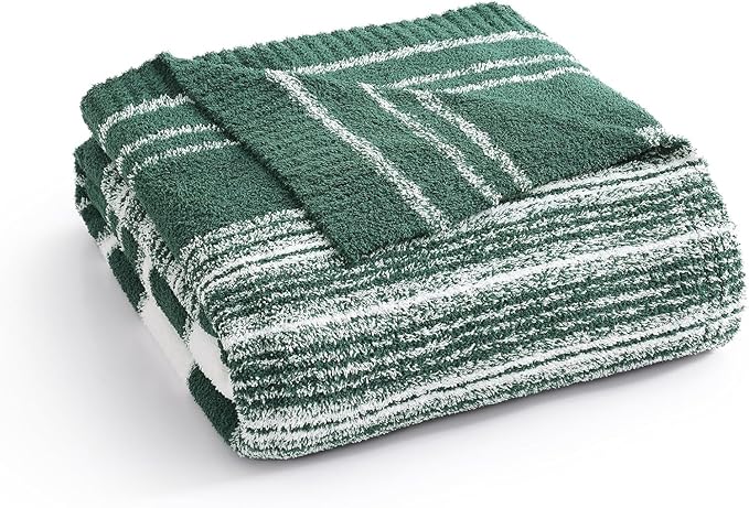 WRENGONGE Dark Green Throw Blanket, 50x70 Soft Cozy Striped Throw Blankets for Couch, Sofa, Bed, Travel, Lightweight Fluffy Warm Plush Decorative Blankets for Women, Men,Kids Gift