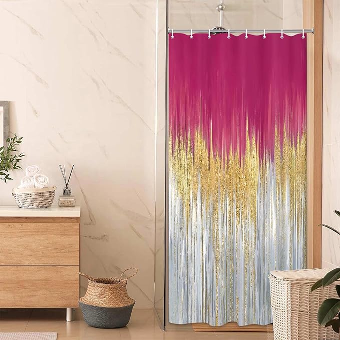 JAWO Fall Color Abstract Shower Curtain Set - Premium Quality Heavy Duty Orange Autumn Modern Farmhouse Vintage Shower Curtain Bohemian Bathroom Decor, Waterproof & Washable Curtains