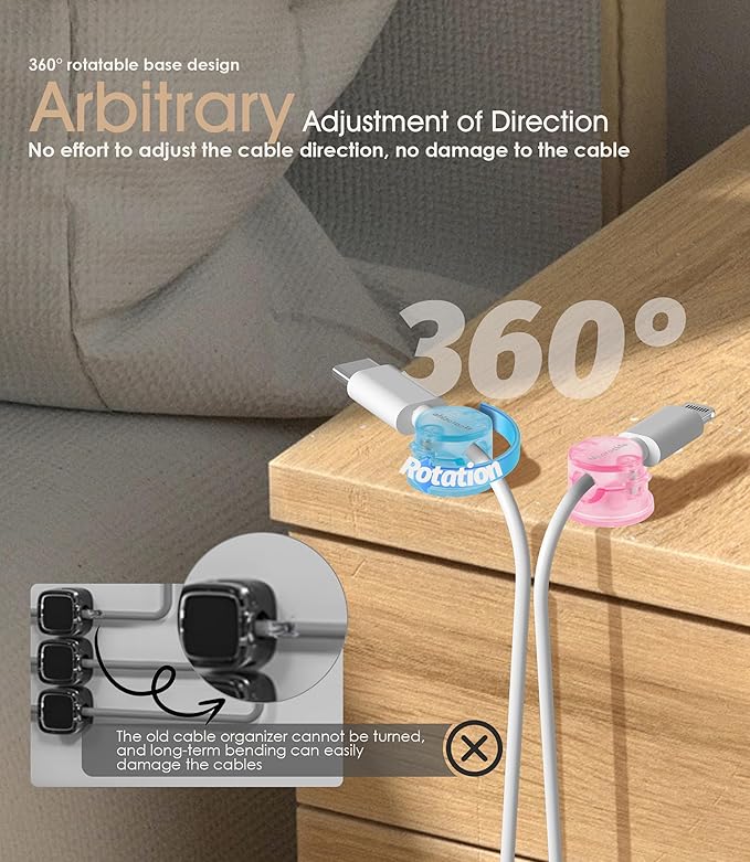 9 Pack Magnetic Cord Organizer [Locking Cable Rotatable] Cable Clips, Nearockle Strong Magnetic Cord Holder, Adhesive Cord Keeper Cable Management for Desk,Car,Nightstand,Office(Macaron Color)