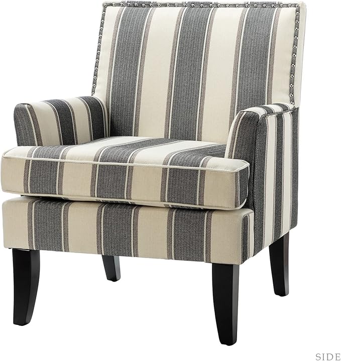 HULALA HOME Living Room Armchair Farmhouse Striped Accent Reading Chair with Wooden Legs & High Back Rest & Padded Armrest & Nail Head Trim for Lounge/Bedroom, Striped Black