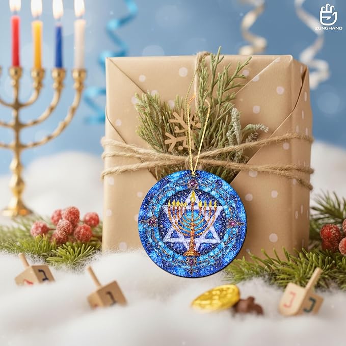 Spiritual Gifts – Star of David Decor Acrylic Stained Glass Effect – Hanukkah Menorah Ornament, Jewish Christmas Hanukkah Acrylic Ornament for Tree, Judaica Holiday Decor (Star ver 1)