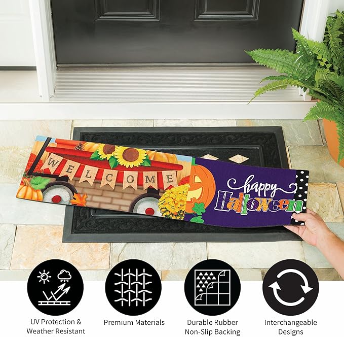 Evergreen Sassafras Fall Christmas Holiday Doormat Insert Bundle & Tray Set of 5, Interchangeable Entrance Door mats Indoor and Outdoor Welcome Mat 30 x 18 Tray Non Slip Backing Low Profile