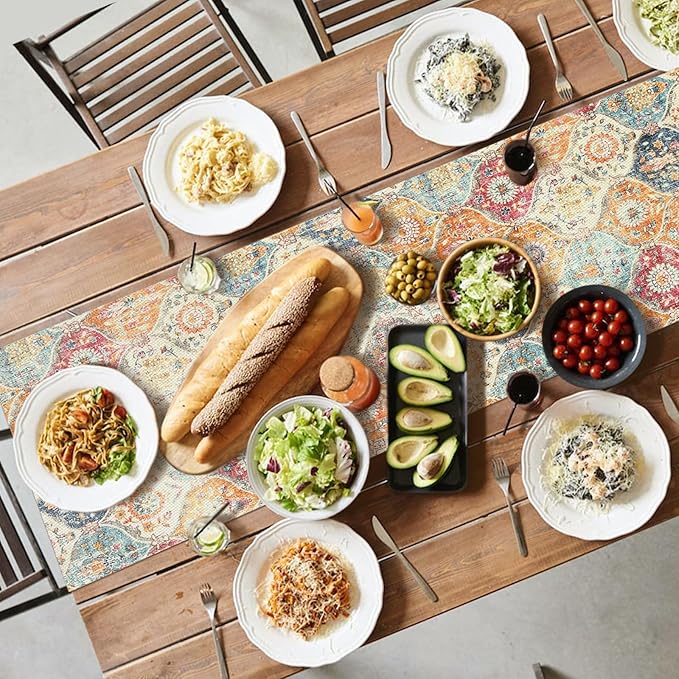 Snycler Table Runner Boho Table Runners Vintage Elegant Farmhouse Table Center Linen Decor for Home Dining Party Entrance (13x72 Inch) Boho-Yellow