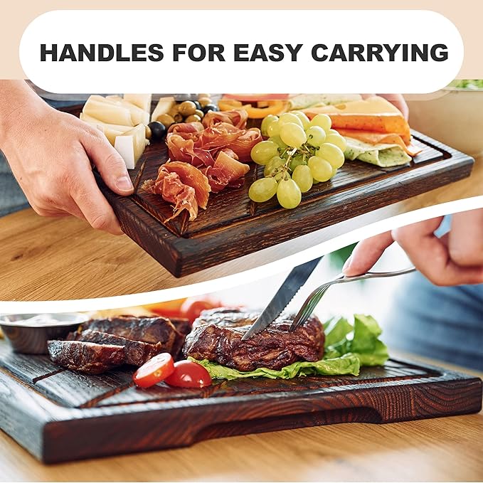Wooden Steak Board Solid Oak Serving Barbecue Platter Natural Thick Cutting Plate Durable & Quality (X-Large)