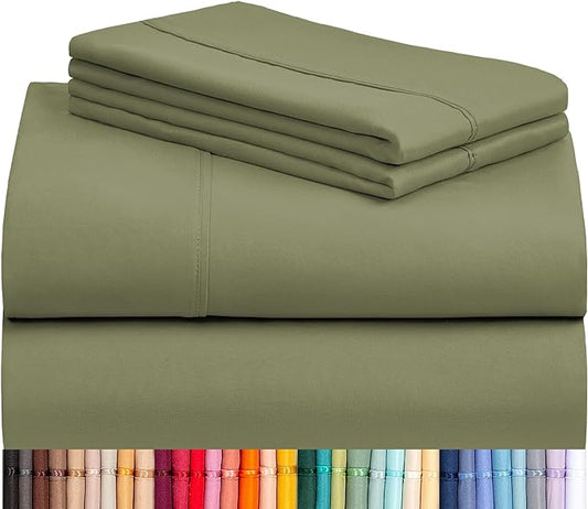 LuxClub 4 PC California King Sheet Set, Breathable Luxury Bed Sheets, Deep Pockets Wrinkle Free Cooling Sheets Machine Washable Hotel Bedding Silky Soft - Olive Cal King