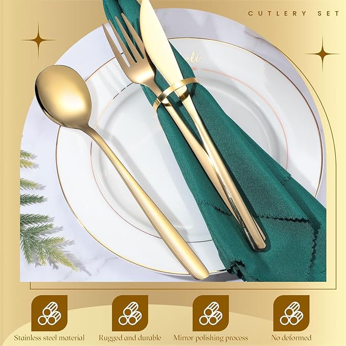 240 Pcs Gold Silverware Set for 80 - Stainless Steel Flatware Cutlery Set Include Forks, Knives & Spoons for Wedding Parties, Kitchen, Restaurant - Dishwasher Safe