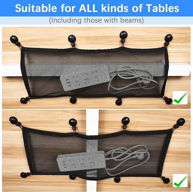 Cable Management Net Under Desk Kit, ZZM Privacy Mesh Cable Manager Flexible Under Desk Wire Net Large Capacity Cord Organizer Net for Office,Standing Desk, Home, 26 X 10 Inches