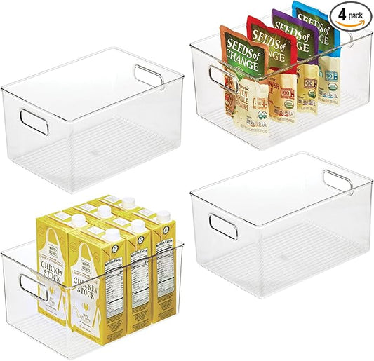 InterDesign iDesign Pantry Organizer Bins with Handles - Storage Bins for Cabinets or Fridge - Set of 4 - Clear