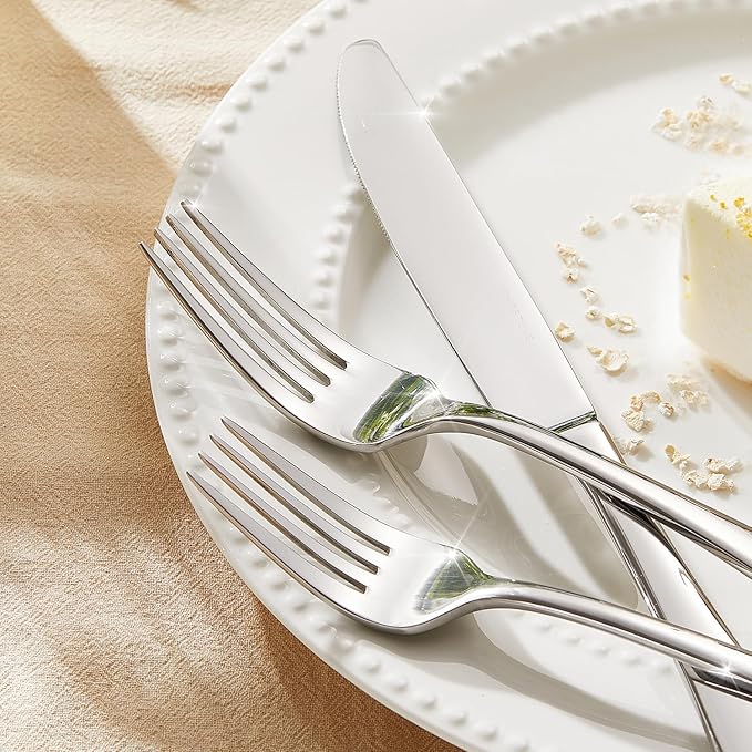 KINGSTONE 60 Pieces Silverware Set for 12, Premium Stainless Steel Flatware Set, Heavy Duty and Modern Design Cutlery Set, Mirror Polished, Dishwasher Safe