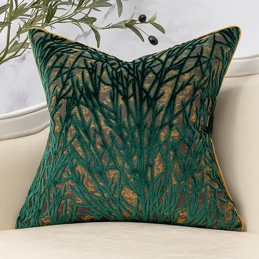 Yangest Green Twigs Throw Pillow Cover Branches Velvet Cushion Case Neutral Pillowcase for Sofa Couch Bedroom Living Room Home Decor,20x20 Inch