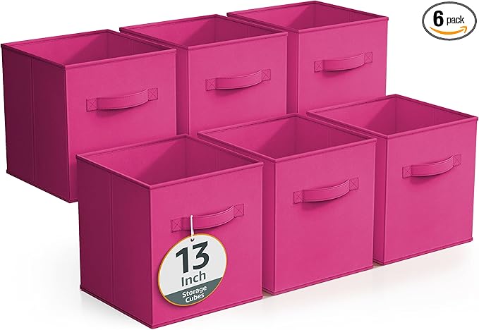 Sorbus Fabric Storage Cubes - 6 Foldable Storage Bins for Organizing Pantry, Cubbies, Toy Box - Clothes Storage & Closet Organizer - 13 Inch Collapsible Cube Baskets for Shelves with Handle