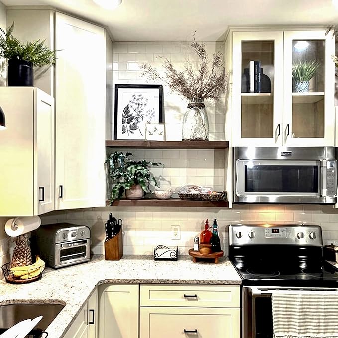 URBANDI, Rustic Floating Shelves, Set of 2, Hidden Bracket, Solid Wood, Heavy Duty, Wall Mounted Shelves, (Provincial, 60Wx10D)