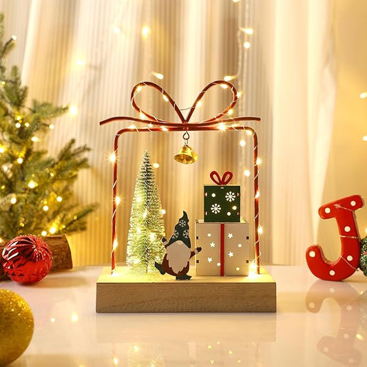 Christmas Tabletop Decoration, Wooden Lighted Christmas Gift Box Decorations, Christmas Giftboxes Santa Ornaments, Battery Operated Christmas Indoor Fireplace Home Table Decorations