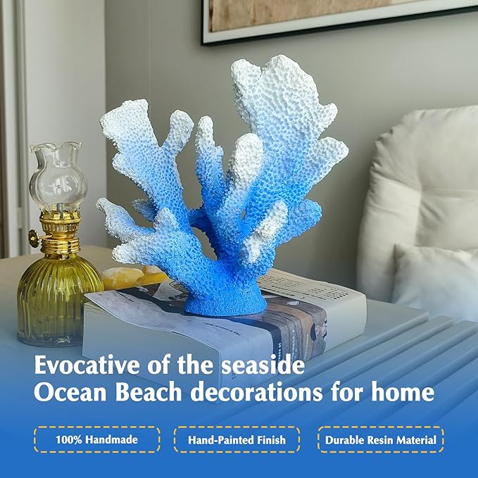 Accessoryway Santorini Blue Coral Reef Decor for Home -Faux Coral Reef Beach Centerpiece Room Table Decorations,Ocean Nautical Themed Party Decor & Beach Decorations for Home Bathroom -8.2"