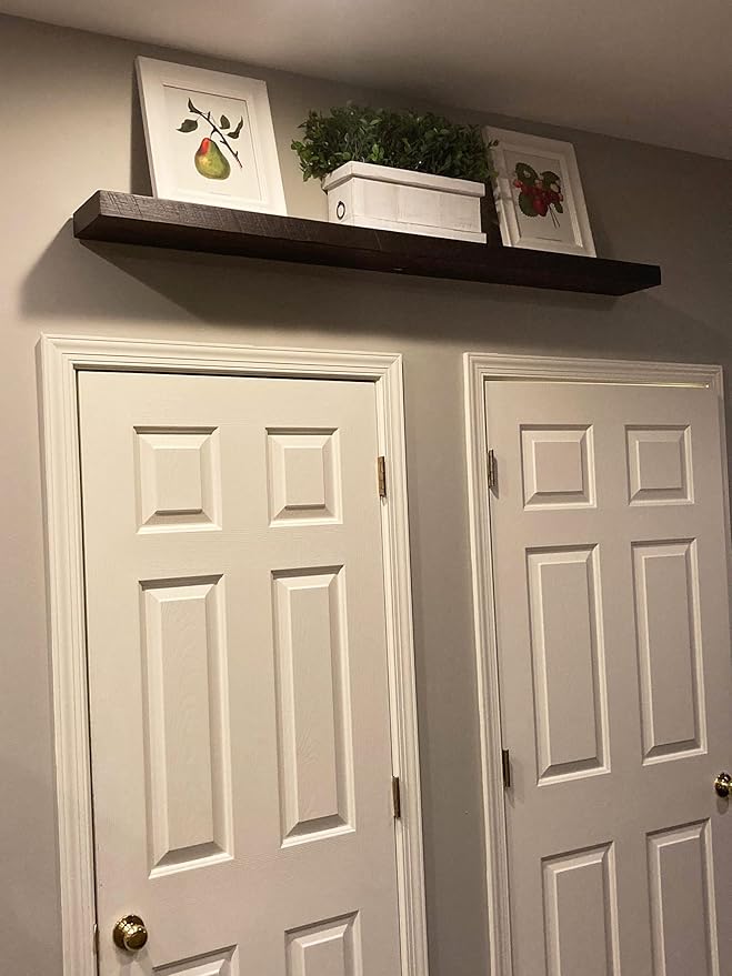 joelsantiques 54 Inch Wooden Floating Shelves for Wall - 54x6x2 in - Made of Natural Wood - Long Heavy Duty Rustic Wall Shelves for Bedroom - Perfect for Living Room, Kitchen - Mocha