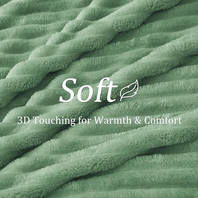 BEDELITE Twin Blanket for Couch & Bed, 300GSM Soft & Warm Fleece Blanket, Decorative and Giftable Striped Sage Green Blankets for Women, Men, 60"x80"