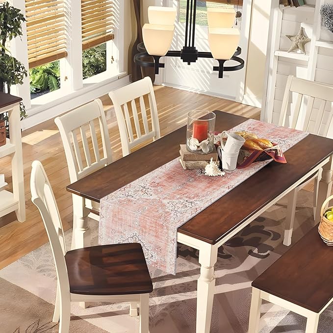 Snycler Table Runner Boho Table Runners Vintage Elegant Farmhouse Table Center Linen Decor for Home Dining Party Entrance (13x72 Inch) Light Pink