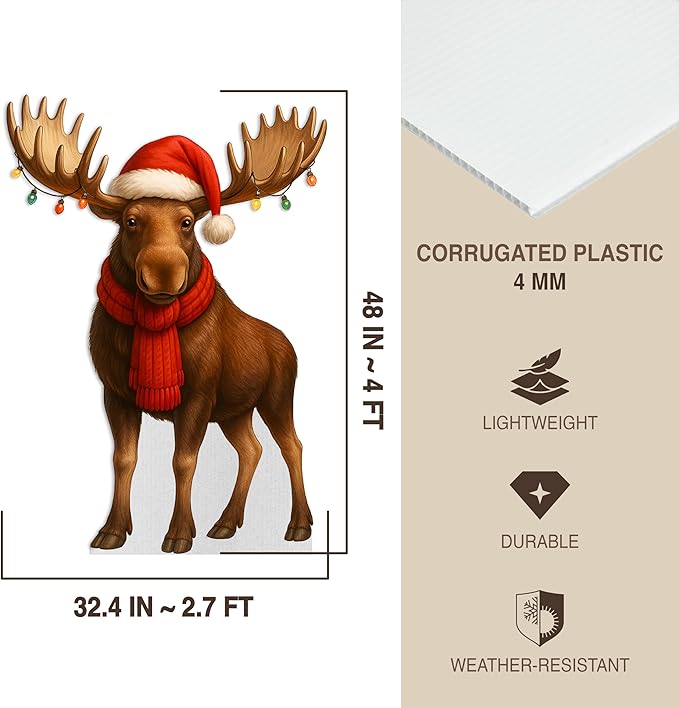 Moose - Xmas Life Size Standee - 4FT Freestanding Coroplast Cutouts | Safari Animal Standup Photo Booths, Jungle Party, Birthday & Halloween Decorations