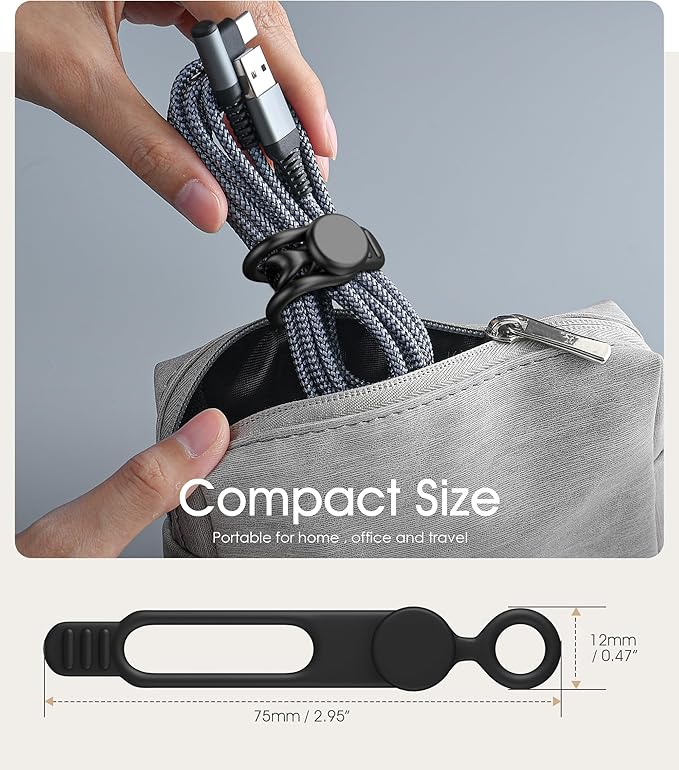 20Pcs Nearockle Silicone Cable Ties 3Inch Cord Organizer, Reusable Small Zip Ties Cable Organizer for Charging Cords Earphone Computer Wire, Office Desk Cable Management Travel Accessories(Black)