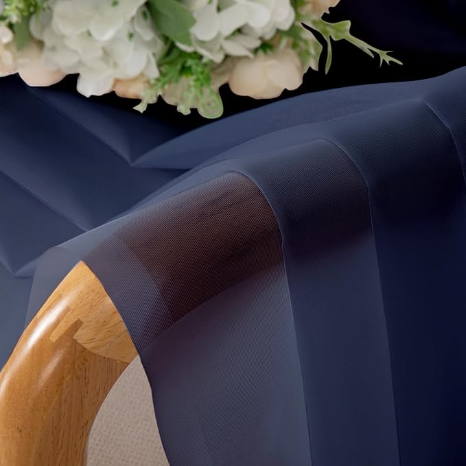 Aiyufeng Navy Blue Sheer Curtains 90 inch Length 2 Panels Set, Airy Soft-Touching Rod Pocket Voile Drapes for Living Room/Bedroom, Each 42W x 90L