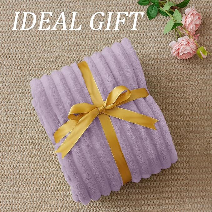 BEDELITE Twin Blanket for Couch & Bed, 300GSM Soft & Warm Fleece Blanket, Decorative and Giftable Striped Lilac Blankets for Women, Men, 60"x80"