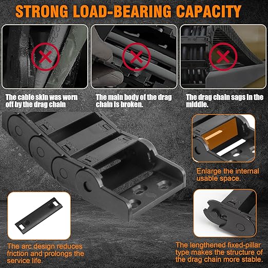 10 x 20mm (Inner H x W) R28 Bridge Type Drag Chain Cable Wire Carrier Protection Chain 39.3inch/1M for 3D Printer and CNC Router Mill,Black Plastic Nylon(Non-openable)