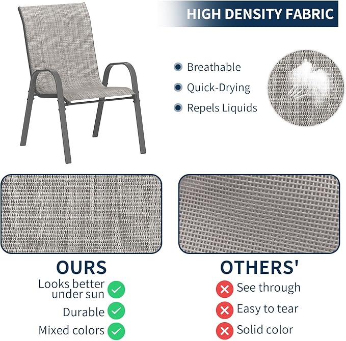 Amopatio Patio Chairs Set of 2, Outdoor Stackable Dining Chairs for All Weather, Light Grey, Breathable Garden Outdoor Furniture for Backyard Deck