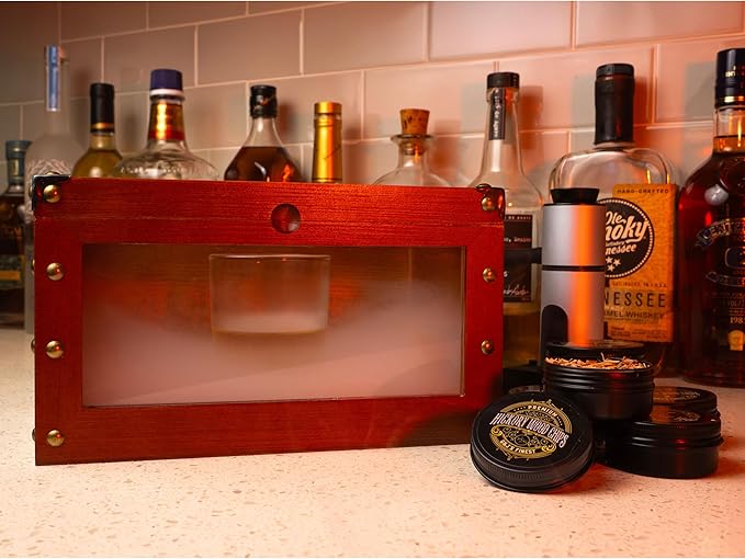 Old Fashioned Whiskey Smoker Box Kit with Dual View, Magnetic Clasp, Glass Smoker Top & Bamboo Tray for Bourbon Whiskey Cocktail Drinks & Smoke Infusion (Smoker Box, No Butane or Torch Incl.)